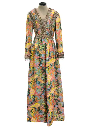 Wonderful 1968 Oscar de la Renta Gold Metallic Thread Silk Brocade Dress w Extensive Beadwork
