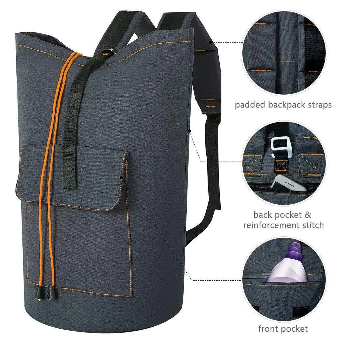 WOWLIVE Extra Large Laundry Bag Laundry Backpack Hanging Laundry Hamper Adjustable Shoulder Straps Camping Bag Waterproof Durable Travel Collage Apartment Dorm Sports (Dark Grey)