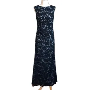 XSCAPE Women's Black Lace Floor Length Sleeveless Formal Evening Dress