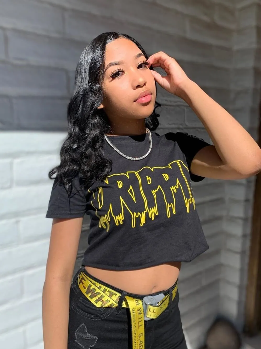 Yellow Drippin Outline | Black Tee
