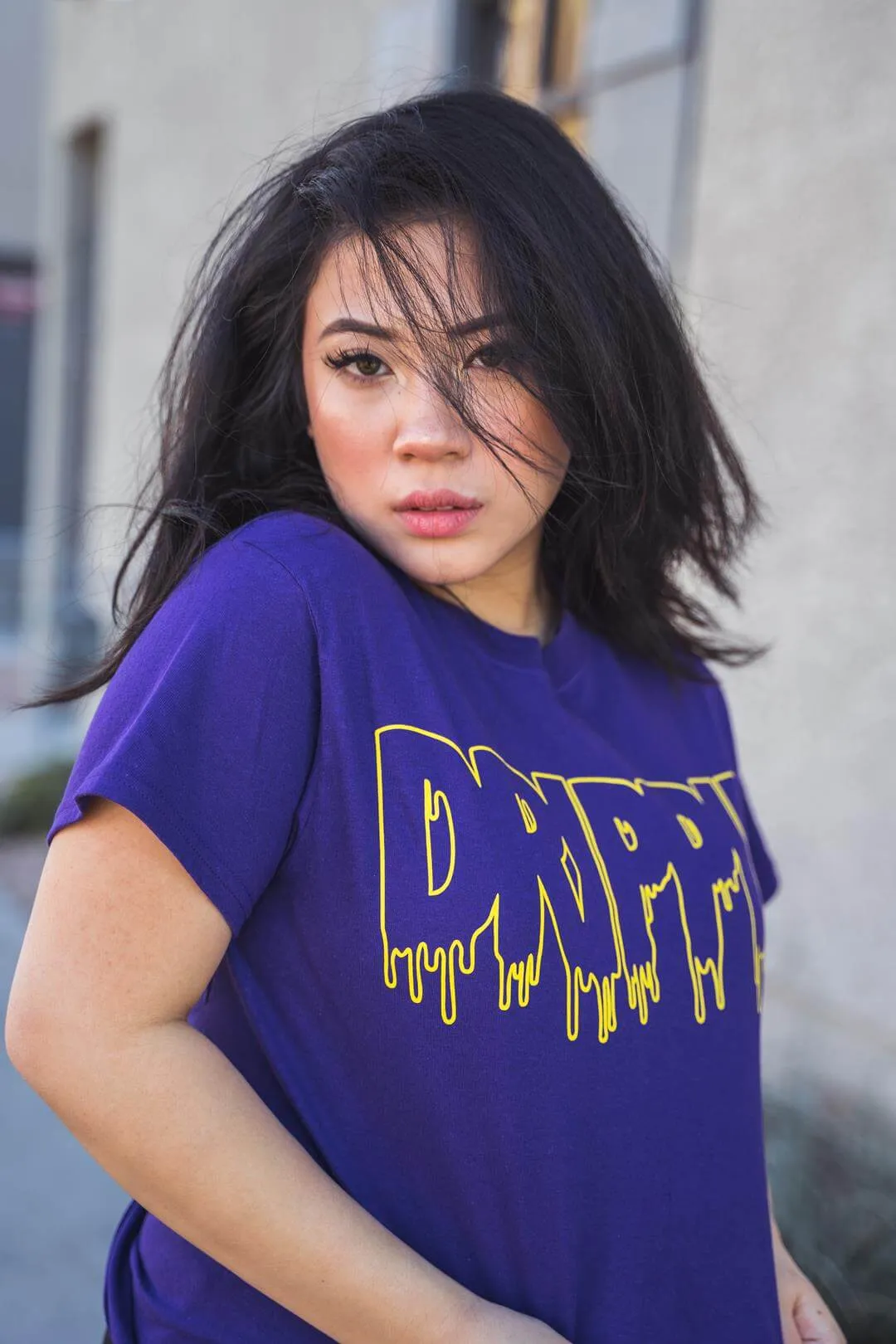 Yellow Drippin Outline | Purple Tee