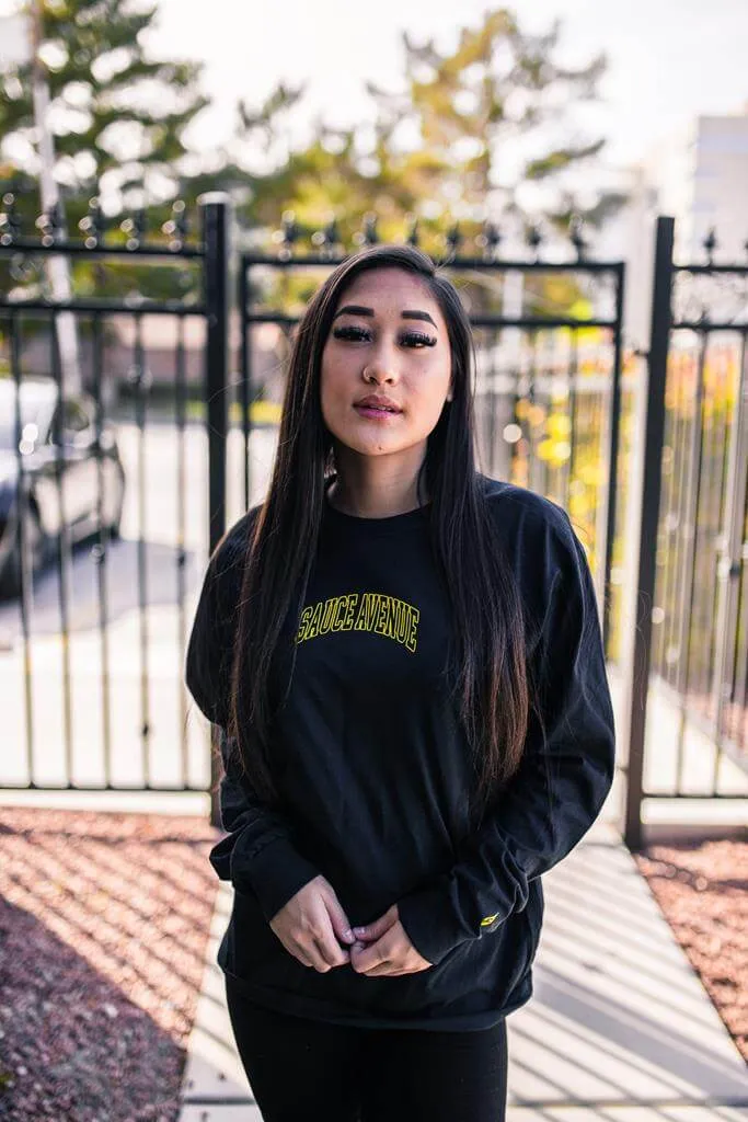 Yellow Outline SA Curve | Black Long Sleeve Tee