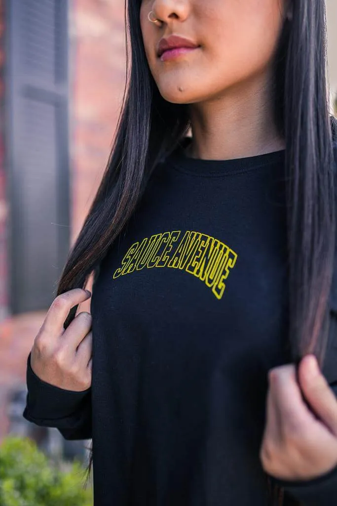 Yellow Outline SA Curve | Black Long Sleeve Tee