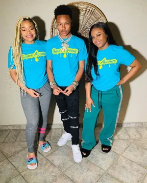 Yellow SA Drip | Caribbean Blue Tee