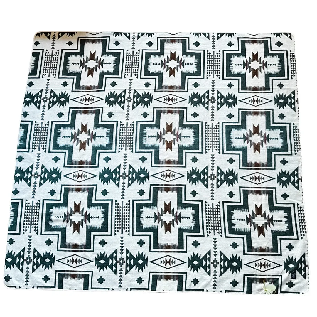 Zamora Aztec Reversible Blanket  //  Teal Green/Rust/Cream